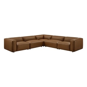 Modway Auren 5-Piece Leather Upholstered L-Shaped Sofa in Coffee