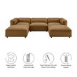Modway Auren 5-Piece Vegan Leather Upholstered U-Shaped Sofa in Camel