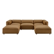 Modway Auren 5-Piece Vegan Leather Upholstered U-Shaped Sofa in Camel