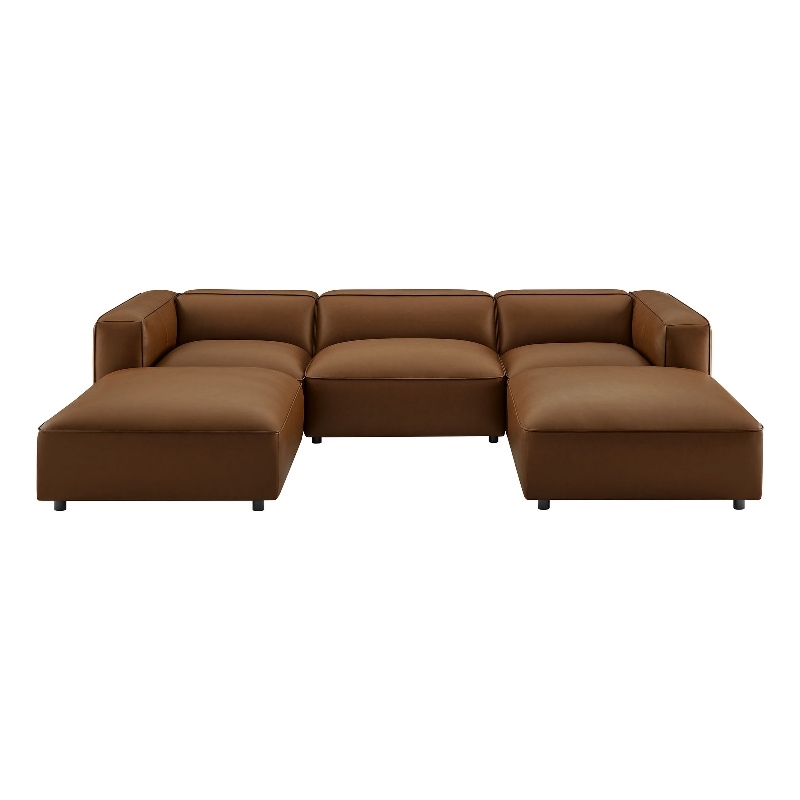 Modway Auren 5-Piece Leather Upholstered U-Shaped Sofa in Coffee