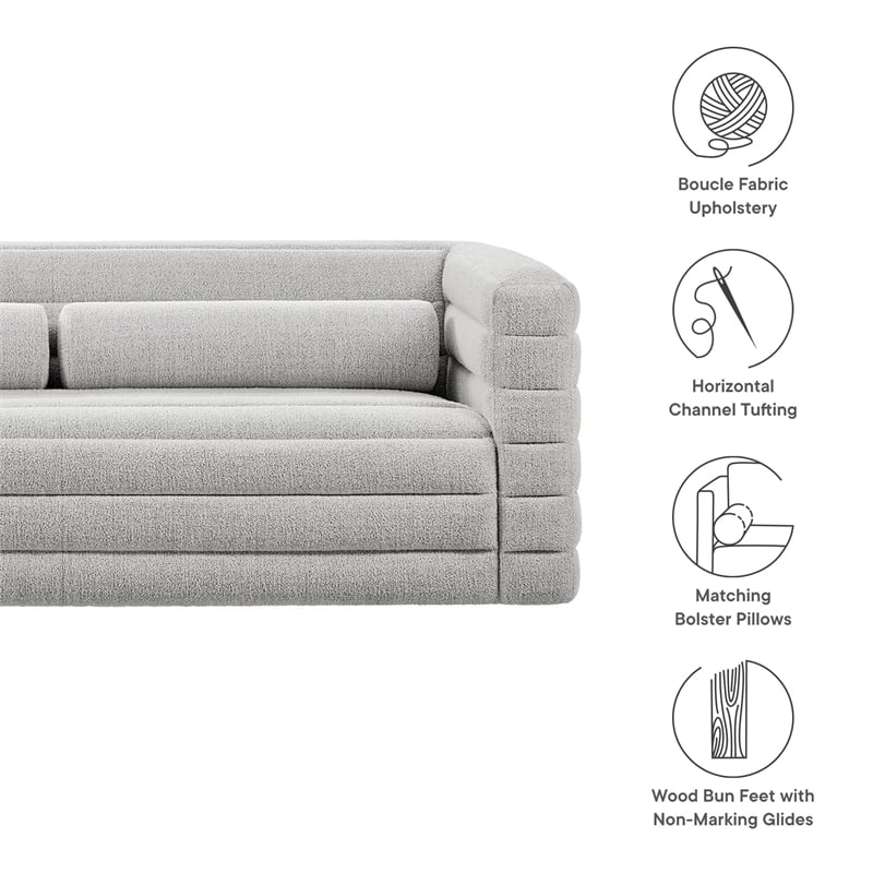 Modway Relle Channel Tufted Boucle Fabric Upholstered Sofa in Newsprint