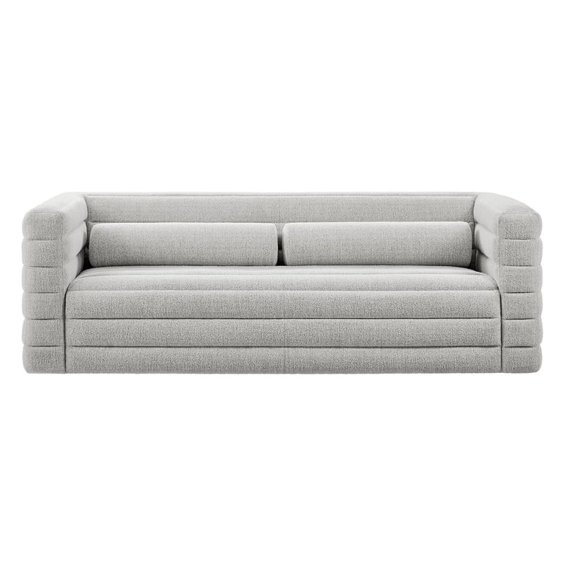 Modway Relle Channel Tufted Boucle Fabric Upholstered Sofa in Newsprint