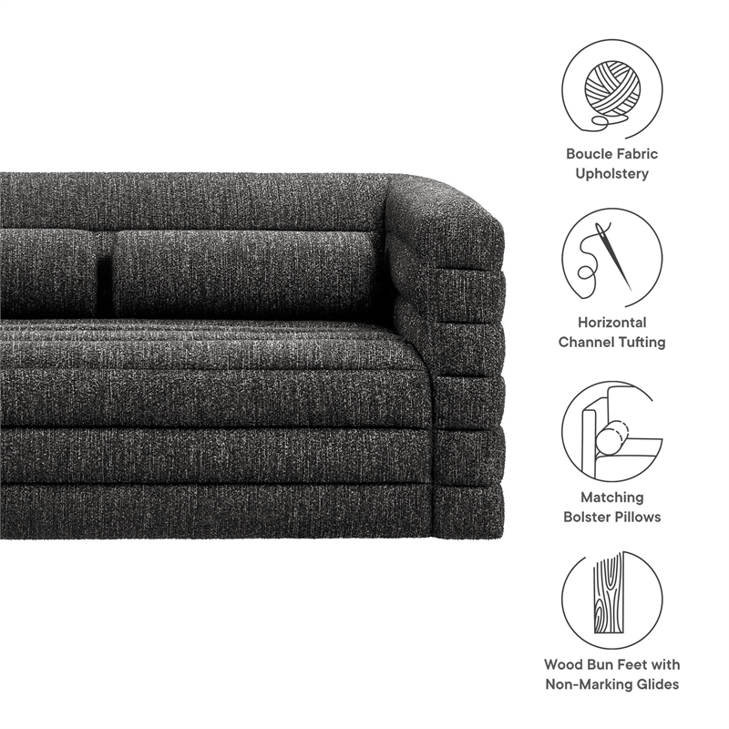 Modway Relle Channel Tufted Boucle Fabric Upholstered Loveseat in Charcoal