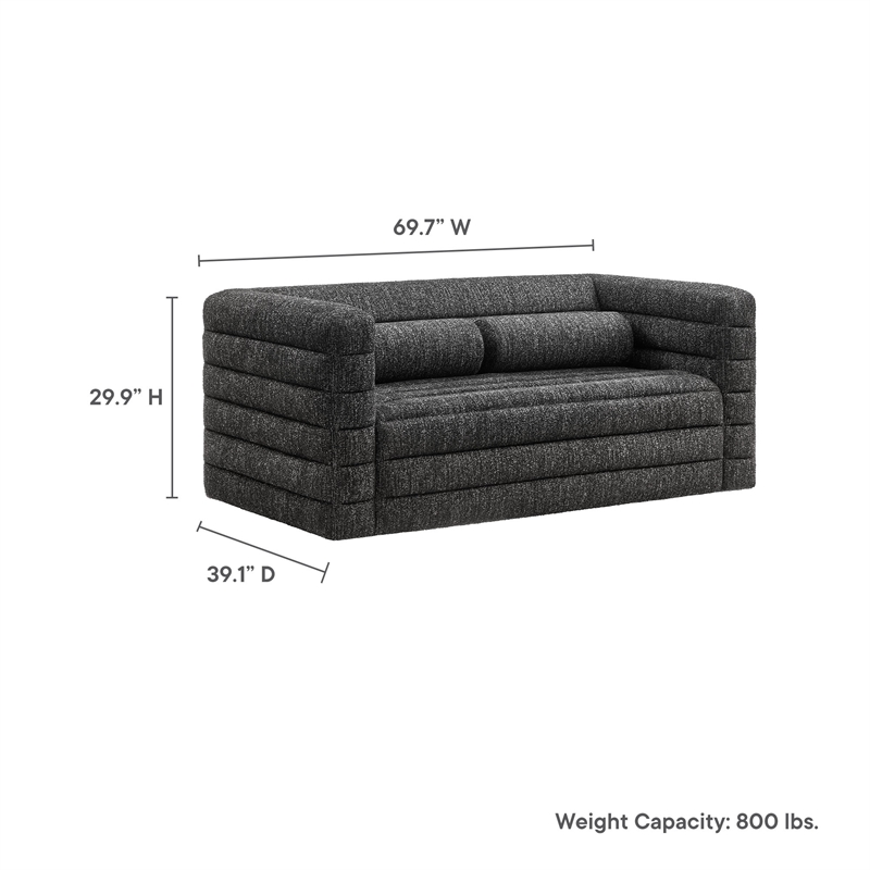 Modway Relle Channel Tufted Boucle Fabric Upholstered Loveseat in Charcoal