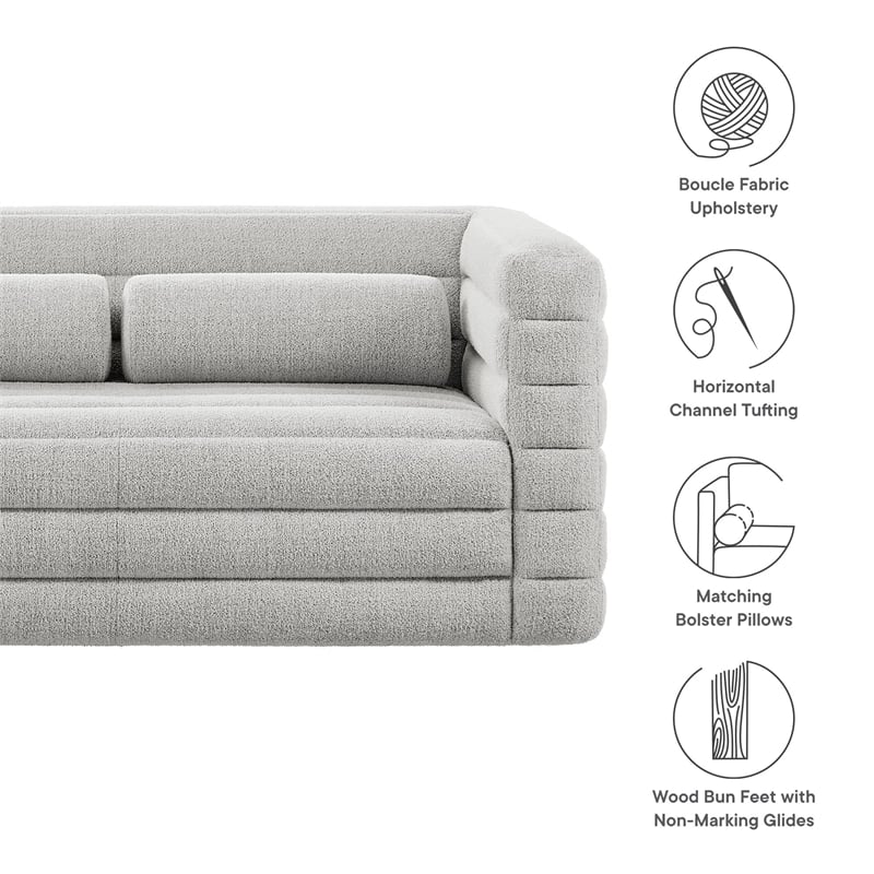 Modway Relle Channel Tufted Boucle Fabric Upholstered Loveseat in Newsprint