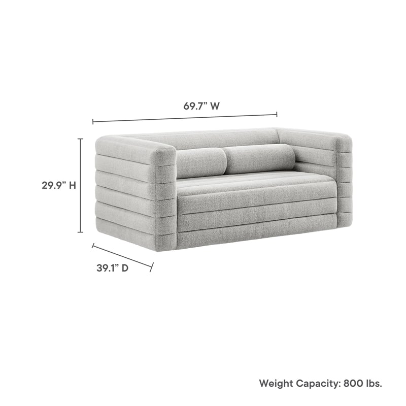 Modway Relle Channel Tufted Boucle Fabric Upholstered Loveseat in Newsprint