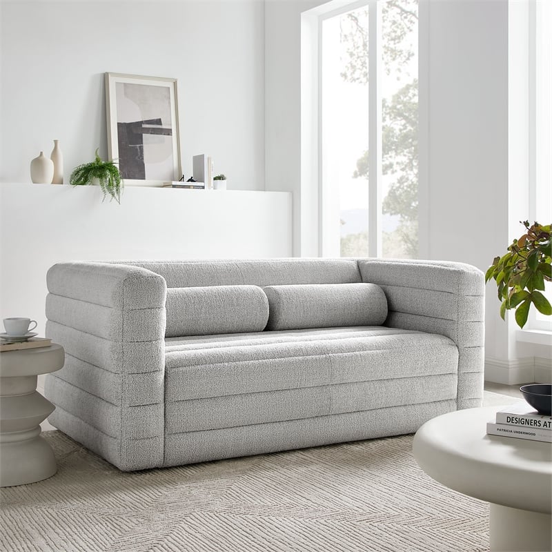 Modway Relle Channel Tufted Boucle Fabric Upholstered Loveseat in Newsprint