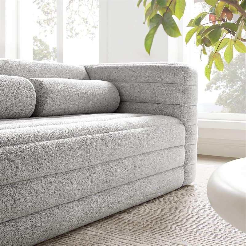 Modway Relle Channel Tufted Boucle Fabric Upholstered Loveseat in Newsprint