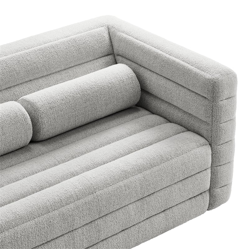 Modway Relle Channel Tufted Boucle Fabric Upholstered Loveseat in Newsprint