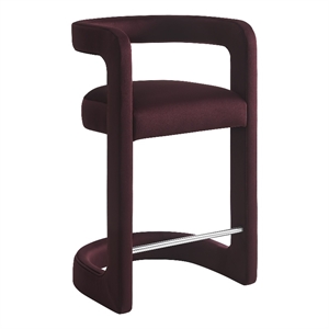 Modway Winslow 27&quotH Performance Velvet Barrel Back Counter Stool in Mulberry