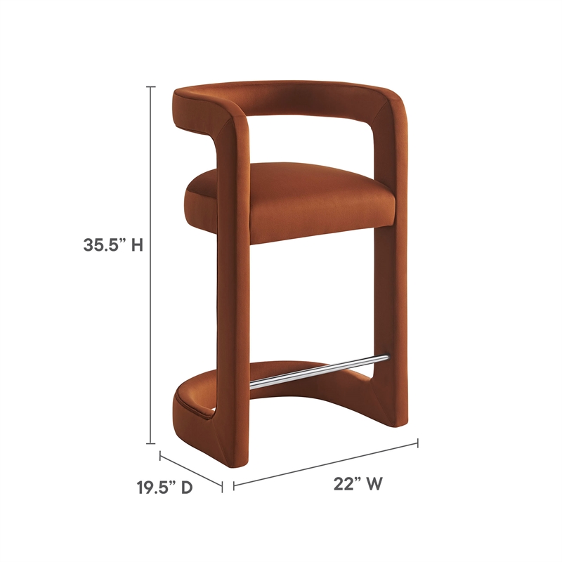 modway winslow 27&quoth performance velvet barrel back counter stool in rust