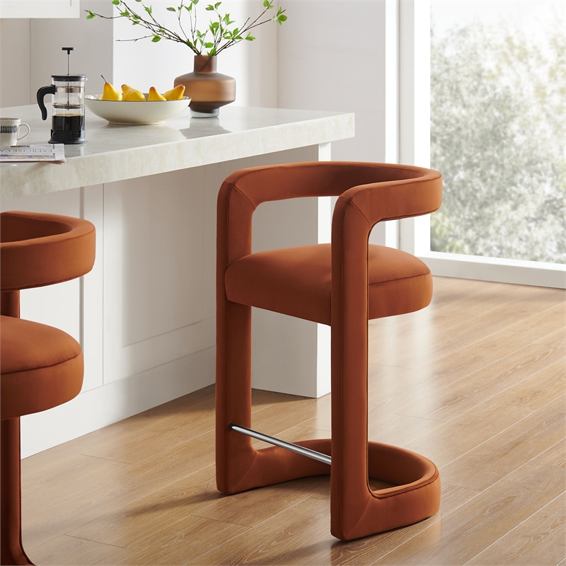 modway winslow 27&quoth performance velvet barrel back counter stool in rust
