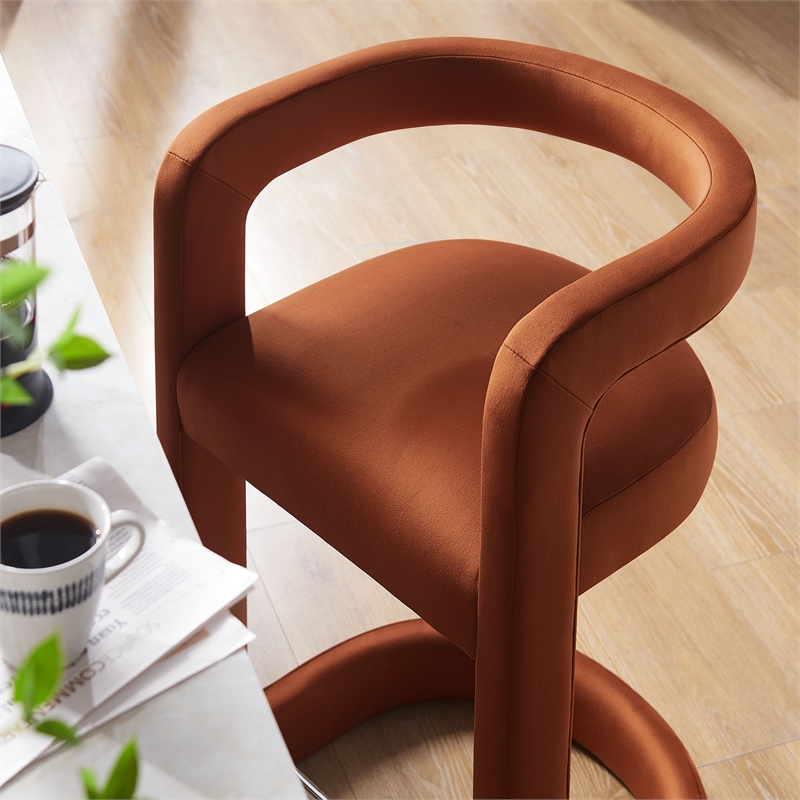 modway winslow 27&quoth performance velvet barrel back counter stool in rust
