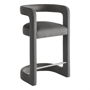 Modway Winslow 27&quotH Performance Velvet Barrel Back Counter Stool in Storm Gray