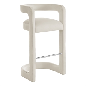 Modway Winslow 30.5&quotH Performance Velvet Barrel Back Bar Stool in Alabaster