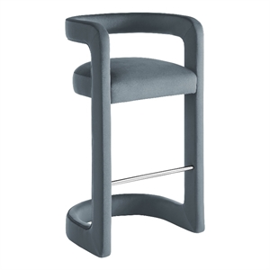 Modway Winslow 30.5&quotH Performance Velvet Barrel Back Bar Stool in Cadet Blue