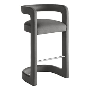 Modway Winslow 30.5&quotH Performance Velvet Barrel Back Bar Stool in Storm Gray