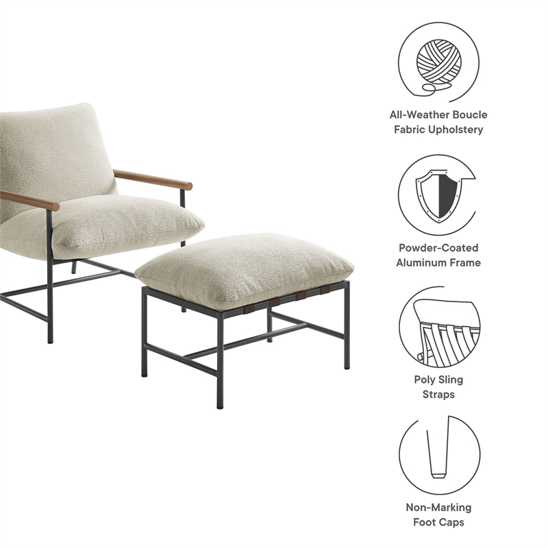 Modway Raya Powder-Coated Aluminum Lounge Chair and Ottoman in Ivory