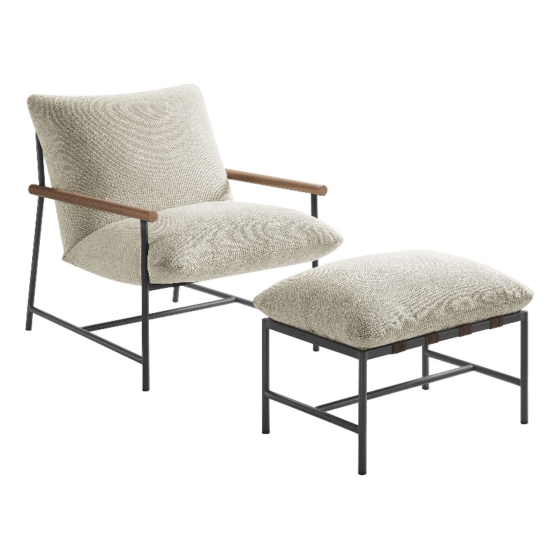 Modway Raya Powder-Coated Aluminum Lounge Chair and Ottoman in Ivory