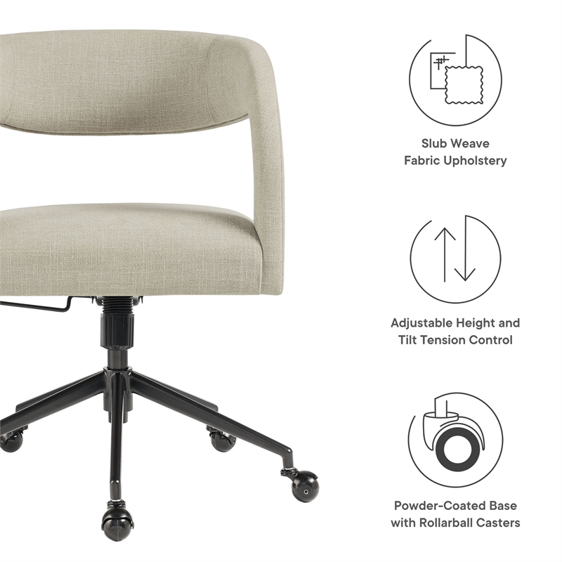 Modway Pinnacle Slub Weave Fabric Office Chair w/Rollerball Casters in Linen