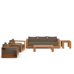 Modway Tahoe 5-Piece Acacia Wood Outdoor Patio Set in Natural Cocoa