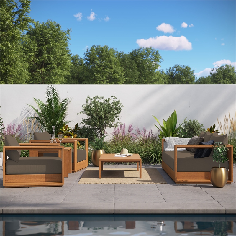 Modway Tahoe 5-Piece Acacia Wood Outdoor Patio Set in Natural Cocoa