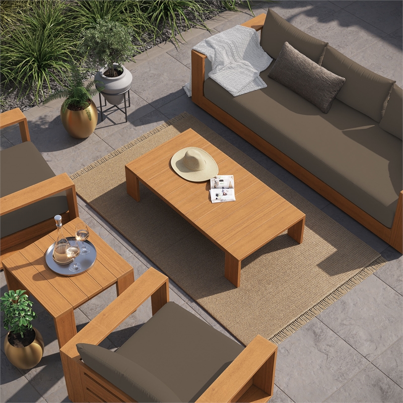 Modway Tahoe 5-Piece Acacia Wood Outdoor Patio Set in Natural Cocoa