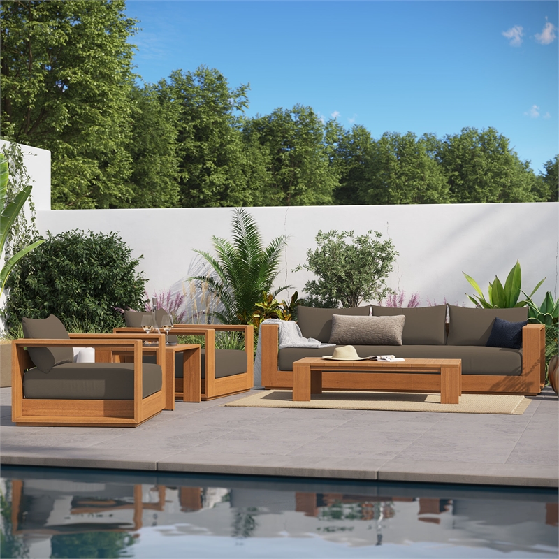 Modway Tahoe 5-Piece Acacia Wood Outdoor Patio Set in Natural Cocoa