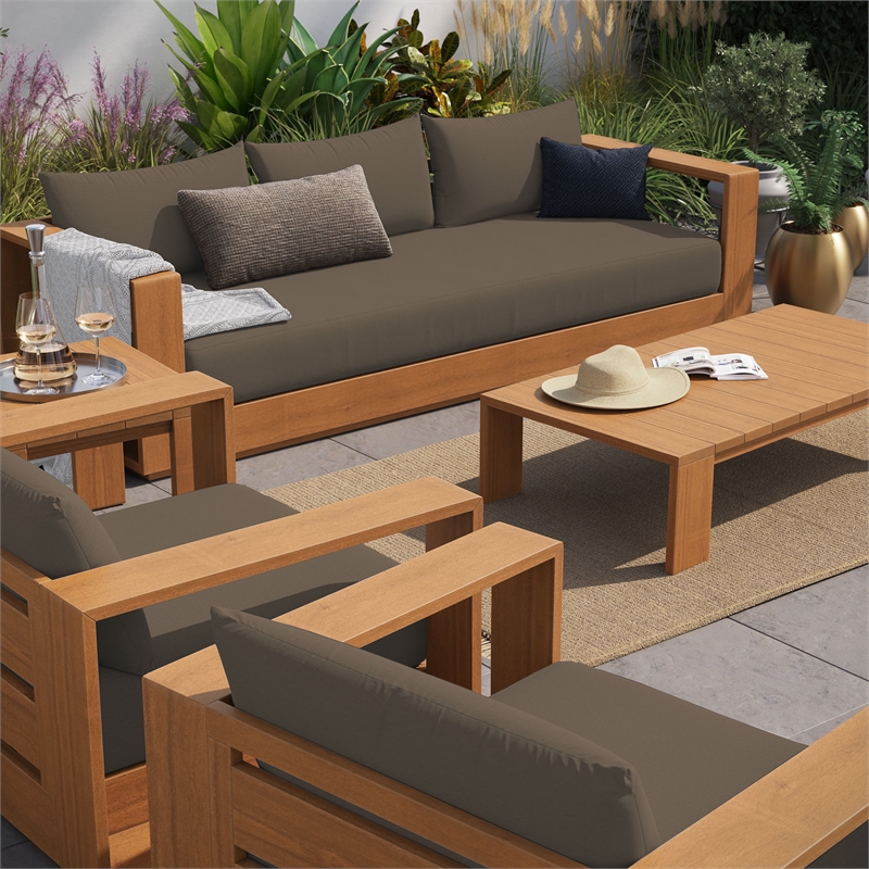 Modway Tahoe 5-Piece Acacia Wood Outdoor Patio Set in Natural Cocoa