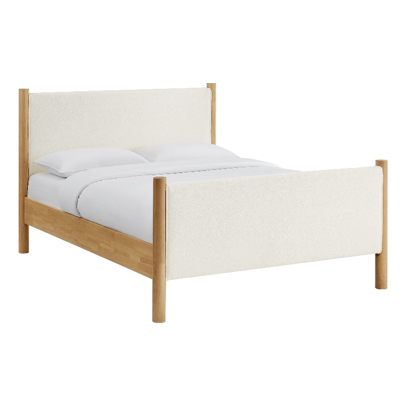 Maven Queen Size Boucle Upholstered Platform Bed in Feather Oak