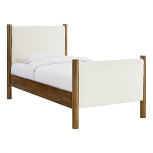 Modway Maven Boucle Fabric Upholstered Twin Platform Bed in Feather Walnut