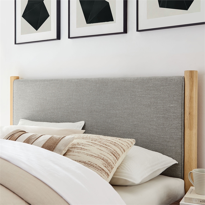 Maven Queen Size Fabric Upholstered Platform Bed in Wheat Oak