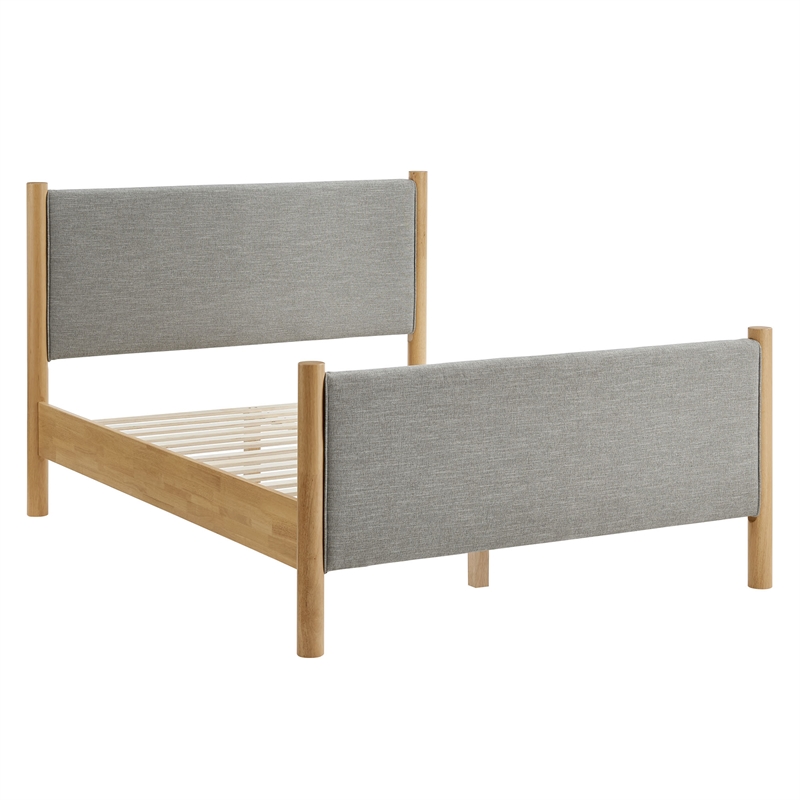 Maven Queen Size Fabric Upholstered Platform Bed in Wheat Oak