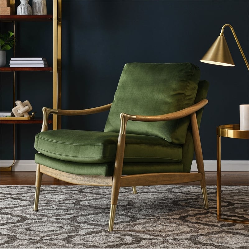 Langford Accent Armchair in Moss Green Walnut