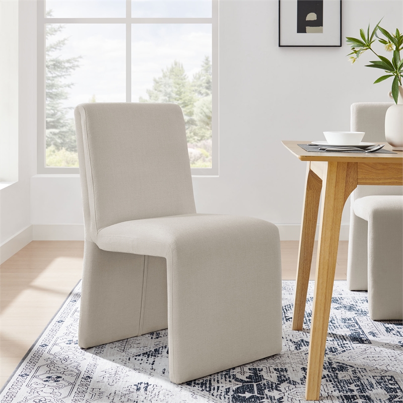 Modway Emory Slub Weave Fabric Upholstered Dining Side Chair in Salt