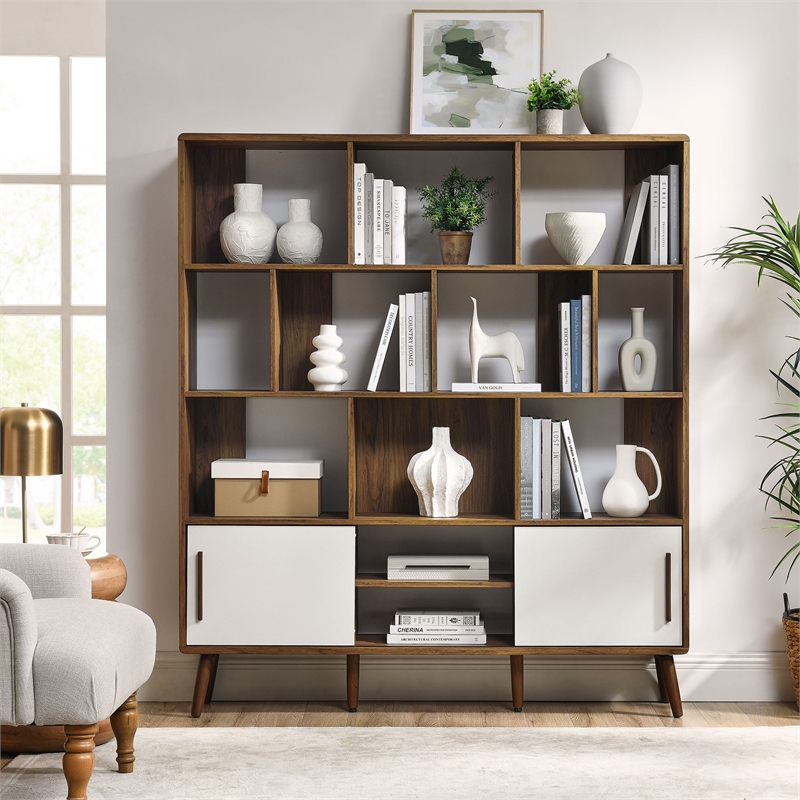 Transmit Bookcase with Sliding Doors in Walnut Linen