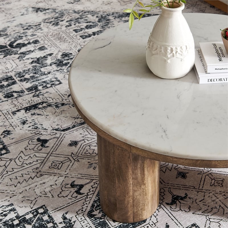 Ellison Coffee Table With Marble Top in Walnut