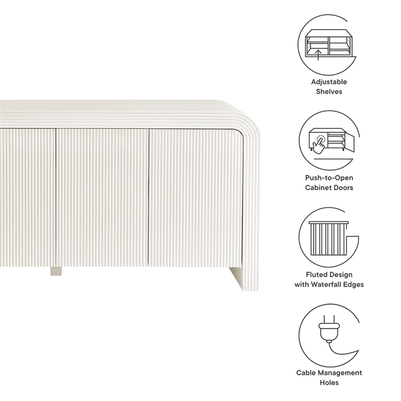 Waterflute Sideboard Cabinet in White Matte