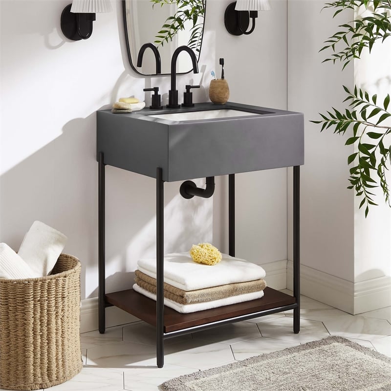 Etch Bathroom Vanity with Sink in Black White