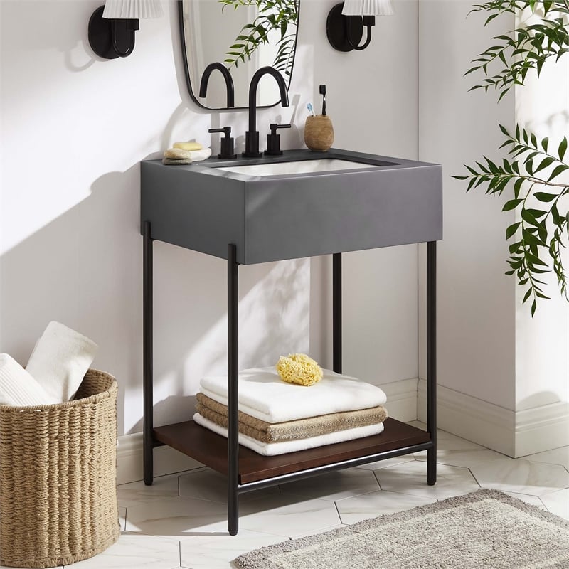 Etch Bathroom Vanity with Sink in Black White