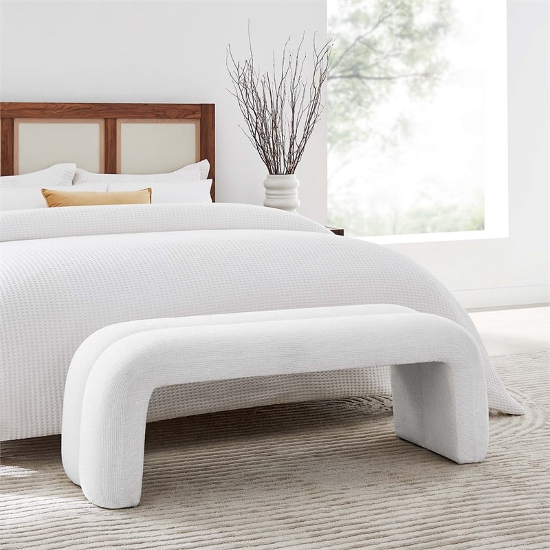 Modway Dax Solid Wood Frame and Chenille Upholstered Accent Bench in Frost