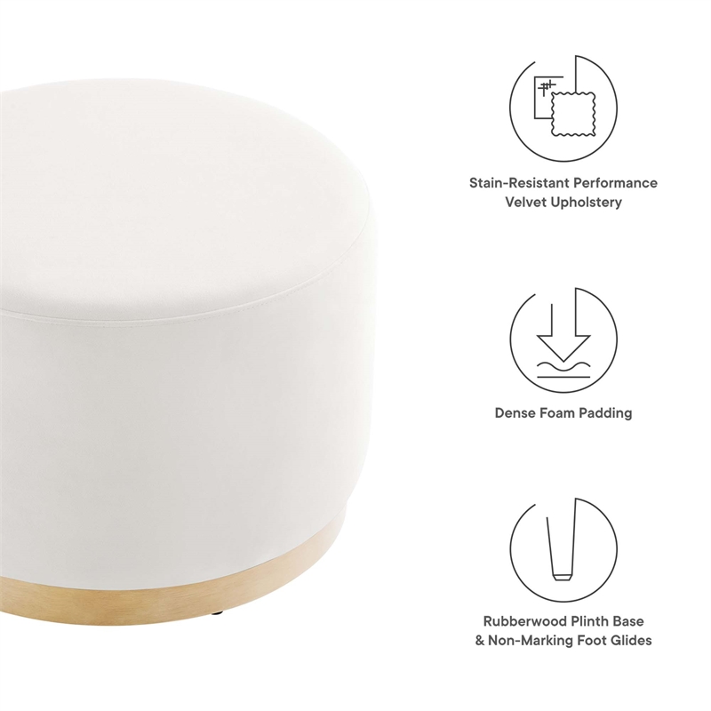 Modway Tilden Performance Velvet Upholstered Ottoman in Alabaster Natural