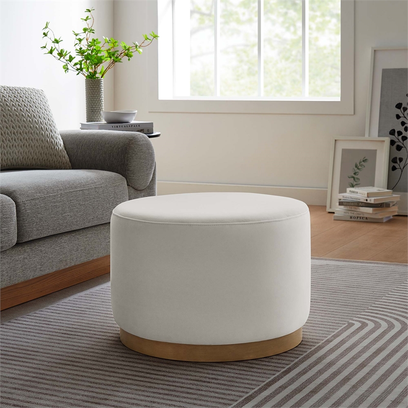Modway Tilden Performance Velvet Upholstered Ottoman in Alabaster Natural