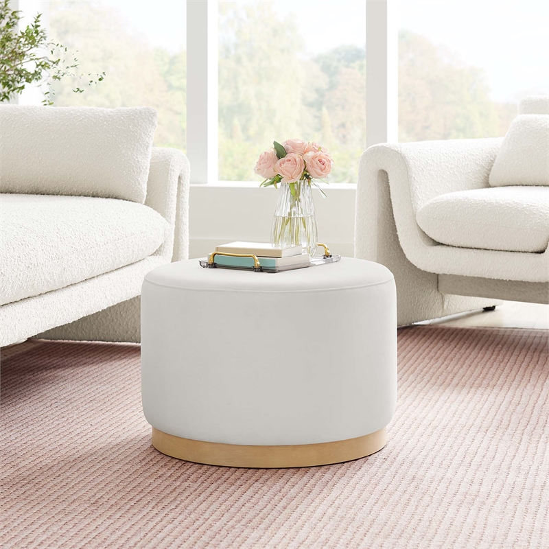 Modway Tilden Performance Velvet Upholstered Ottoman in Alabaster Natural