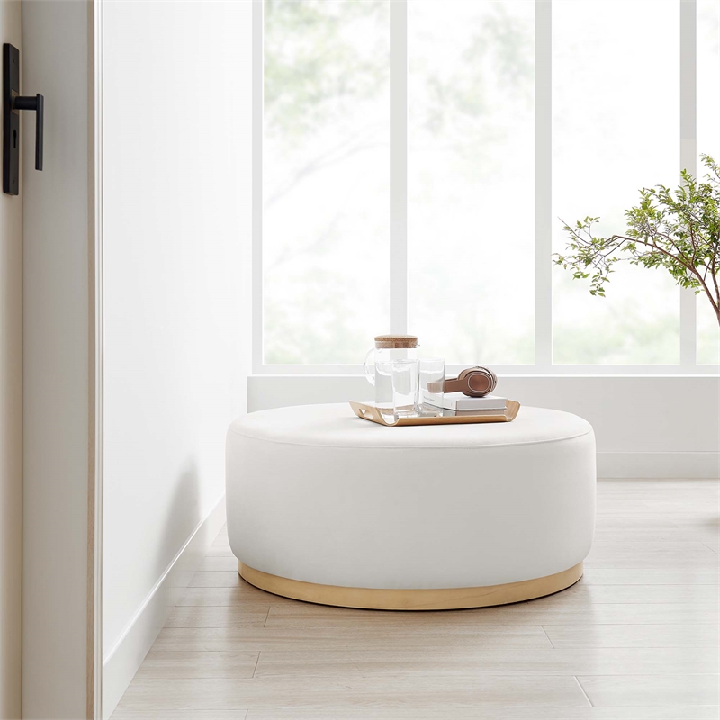 Modway Tilden Performance Velvet Upholstered Ottoman in Alabaster Natural