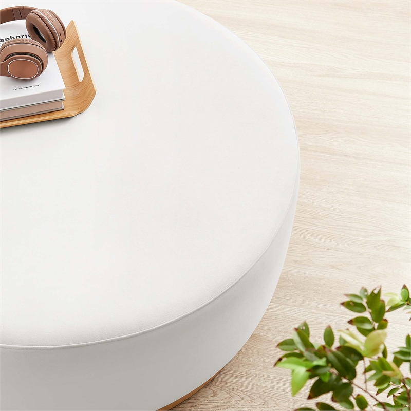 Modway Tilden Performance Velvet Upholstered Ottoman in Alabaster Natural