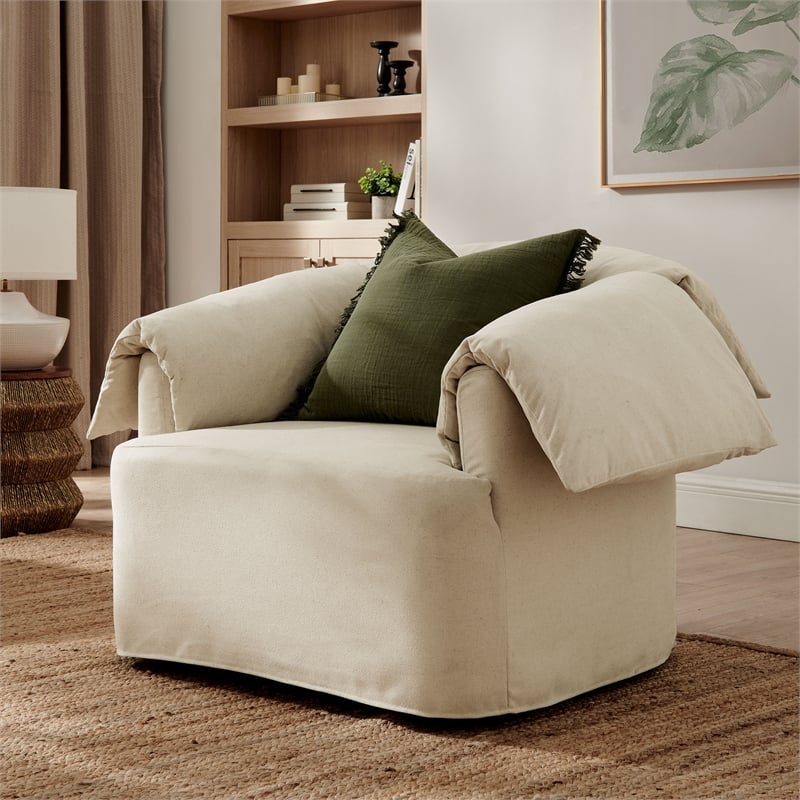 Modway Lark Oversized Armchair in Linen White