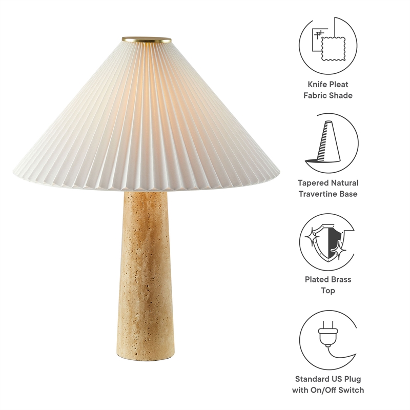 Modway Cove Table Lamp With Pleated Shade in Travertine