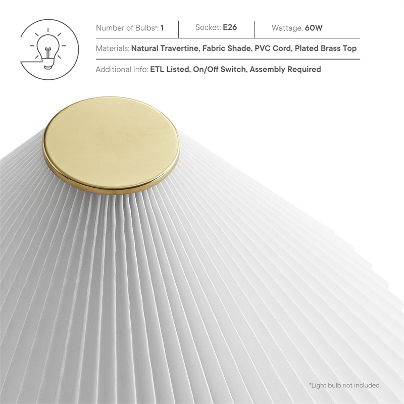 Modway Cove Table Lamp With Pleated Shade in Travertine