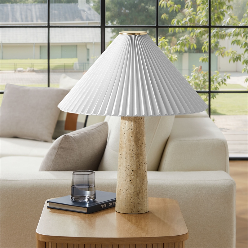 Modway Cove Table Lamp With Pleated Shade in Travertine